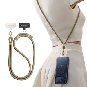 Phone Lanyard Crossbody with 2 Phone Tabs, Adjustable Anti Theft Phone Strap for iPhone 17 Pro Max, Premium Metal Buckles, Universal Cell Phone Neck lanyard for Women and Men, Khaki Phone Lanyard Crossbody with 2 Phone Tabs, Adjustable Anti Theft Phone Strap for iPhone 17 Pro Max, Premium Metal Buckles, Universal Cell Phone Neck lanyard for Women and Men, Khaki