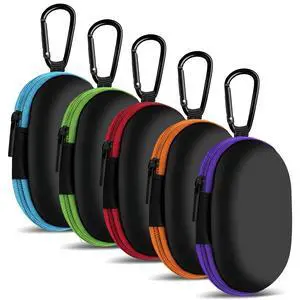 5 Pack Earbud Case Storage Bag with Carabiner for Headphones, Oval 5 Pack Earbud Case Storage Bag with Carabiner for Headphones, Oval