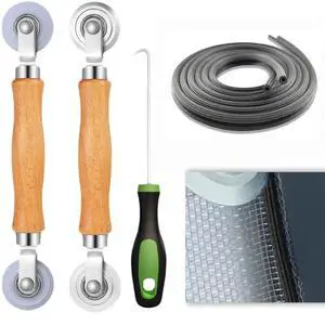 Screen Repair Tool Kit Includes 2 Types of Screen Roller Tools, 32ft Screen Retainer Spline, and Spline Removal Hook 4-in-1 Window & Door Mesh Installation Set Screen Repair Tool Kit Includes 2 Types of Screen Roller Tools, 32ft Screen Retainer Spline, and Spline Removal Hook 4-in-1 Window & Door Mesh Installation Set