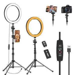 10" Ring Light with 55" Extendable Tripod Stands and Phone Holder, Dimmable LED Circle Round Light for Selfie Camera Photography/Makeup/YouTube Video/Vlogging/Live Streaming 10" Ring Light with 55" Extendable Tripod Stands and Phone Holder, Dimmable LED Circle Round Light for Selfie Camera Photography/Makeup/YouTube Video/Vlogging/Live Streaming