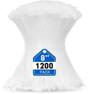 Zip Ties, RAZCC 1200pcs Cable Zip Ties 8 Inch, Heavy Duty White Plastic Wire Ties with 50lb Tensile Strength, Self-Locking Nylon Cable Ties, Wire Management for Indoor and Outdoor Zip Ties, RAZCC 1200pcs Cable Zip Ties 8 Inch, Heavy Duty White Plastic Wire Ties with 50lb Tensile Strength, Self-Locking Nylon Cable Ties, Wire Management for Indoor and Outdoor