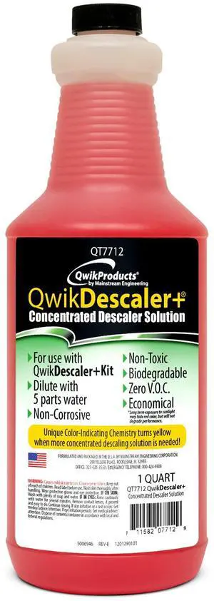 QwikDescaler + Concentrated Descaler Solution, Tankless Water Heater Descaling Solvent for Heat Exchanger, Quickly Dissolves Scale, Lime, Tarnish and Deposits, 1 Quart QwikDescaler + Concentrated Descaler Solution, Tankless Water Heater Descaling Solvent for Heat Exchanger, Quickly Dissolves Scale, Lime, Tarnish and Deposits, 1 Quart