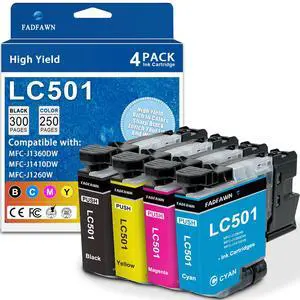 LC501 Ink Cartridges Replacement for Brother Printer LC501 LC501XL Ink Cartridges 4-Pack (1 Each of) Standard Yield Work with MFC-J1260W MFC-J1360DW MFC-J1410DW (Black, Cyan, Magenta, Yellow) LC501 Ink Cartridges Replacement for Brother Printer LC501 LC501XL Ink Cartridges 4-Pack (1 Each of) Standard Yield Work with MFC-J1260W MFC-J1360DW MFC-J1410DW (Black, Cyan, Magenta, Yellow)