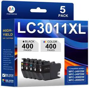 LC3011 XL High Yield Ink Cartridges - Replacement for Brother LC3011 LC3013XL MFC-J491DW MFC-J497DW MFC-J690DW MFC-J895DW Printers 5-Pack (2BK/1C/1M/1Y) LC3011 XL High Yield Ink Cartridges - Replacement for Brother LC3011 LC3013XL MFC-J491DW MFC-J497DW MFC-J690DW MFC-J895DW Printers 5-Pack (2BK/1C/1M/1Y)