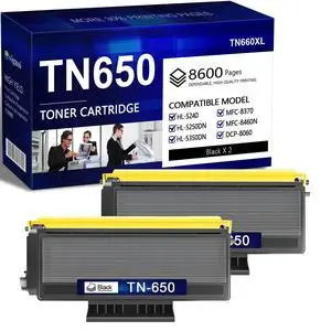 TN-650 High Yield Toner Cartridge Black Replacement for Brother TN650 Toner Cartridge TN650XL HL-5240 HL-5250DN MFC-8370 MFC-8460N DCP-8060 Toner (2 Pack) TN-650 High Yield Toner Cartridge Black Replacement for Brother TN650 Toner Cartridge TN650XL HL-5240 HL-5250DN MFC-8370 MFC-8460N DCP-8060 Toner (2 Pack)