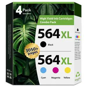 564XL High Yield Ink Cartridges Combo Pack Replacement for HP 564 564XL Ink Cartridges for Photosmart 7520 6520 5520 6510 C309G DeskJet 3520 Printer (4Pack, Black/Cyan/Magenta/Yellow) 564XL High Yield Ink Cartridges Combo Pack Replacement for HP 564 564XL Ink Cartridges for Photosmart 7520 6520 5520 6510 C309G DeskJet 3520 Printer (4Pack, Black/Cyan/Magenta/Yellow)