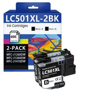 LC501XL LC501XLBK High Yield Ink Cartridges Compatible for Brother LC501 LC501 XL MFC-J1360DW MFC-J1260W MFC-J1410DW Printer (2 Black) LC501XL LC501XLBK High Yield Ink Cartridges Compatible for Brother LC501 LC501 XL MFC-J1360DW MFC-J1260W MFC-J1410DW Printer (2 Black)