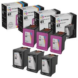 Remanufactured Replacement for HP 61 / 61XL Set of 6 High Yie Ink Cartridges: 3 CH561WN / CH563WN Black & 3 CH562WN / CH564WN Tri-Color for use in DeskJet, Envy & OfficeJet Series Printers Remanufactured Replacement for HP 61 / 61XL Set of 6 High Yie Ink Cartridges: 3 CH561WN / CH563WN Black & 3 CH562WN / CH564WN Tri-Color for use in DeskJet, Envy & OfficeJet Series Printers