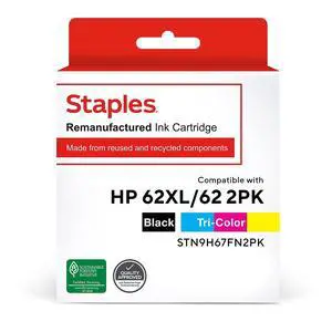 Remanufactured 62XL/62 Ink Cartridges Black/Tri-Color High Yield/Standard Replacement for HP 62XL/62 (2-Pack) Remanufactured 62XL/62 Ink Cartridges Black/Tri-Color High Yield/Standard Replacement for HP 62XL/62 (2-Pack)