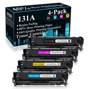 4 Pack (BK/C/M/Y) 131A | CF210A CF211A CF212A CF213A Remanufactured Toner Cartridge Replacement for HP Color Laserjet Pro M251n(CF146A) M251nw(CF147A) M276n(CF144A) M276nw(CF145A) Printer 4 Pack (BK/C/M/Y) 131A | CF210A CF211A CF212A CF213A Remanufactured Toner Cartridge Replacement for HP Color Laserjet Pro M251n(CF146A) M251nw(CF147A) M276n(CF144A) M276nw(CF145A) Printer