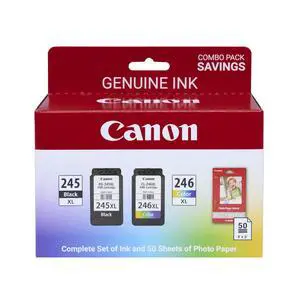 PG-245 XL / CL-246 XL Genuine Ink Value Pack (2 Cartridges) with 50-Sheet Photo Paper, Compatible with iP2820, MG2420/2924/2920/3020/2522/2525, MX492, TS3120/302/302a/202/202a/4520/3320 PG-245 XL / CL-246 XL Genuine Ink Value Pack (2 Cartridges) with 50-Sheet Photo Paper, Compatible with iP2820, MG2420/2924/2920/3020/2522/2525, MX492, TS3120/302/302a/202/202a/4520/3320