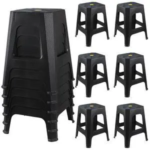 6-Pack Plastic Stacking Backless Stools, Plastic Square Stool, Black | stable supportive legs, textured seating surface, uilt-in grip hole, easy storage stacking design 6-Pack Plastic Stacking Backless Stools, Plastic Square Stool, Black | stable supportive legs, textured seating surface, uilt-in grip hole, easy storage stacking design