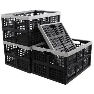 4 Pack Stackable Storage Crates Large, 42 L Plastic Collapsible Crates for Groceries 4 Pack Stackable Storage Crates Large, 42 L Plastic Collapsible Crates for Groceries