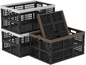 42 L Collapsible Storage Crates, Large Plastic Folding Crate, 4-Pack | Stackable Foldable BasketS for Organization 42 L Collapsible Storage Crates, Large Plastic Folding Crate, 4-Pack | Stackable Foldable BasketS for Organization