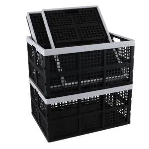 Large Stackable Storage Crates, 66L Collapsible Milk Crate, 4 Pack | Black Plastic Folding Baskets, Foldable Storage Container Tote, Space-Saving Crates for Garage, Car, Closet Large Stackable Storage Crates, 66L Collapsible Milk Crate, 4 Pack | Black Plastic Folding Baskets, Foldable Storage Container Tote, Space-Saving Crates for Garage, Car, Closet