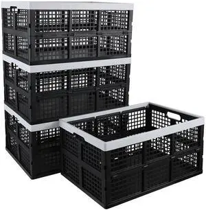 66 L Large Stackable Plastic Collapsible Storage Crates, 4 Packs | High-capacity Rectangular Folding Crate, for Garage Storage, Car Trunk, Camping, Picnic 66 L Large Stackable Plastic Collapsible Storage Crates, 4 Packs | High-capacity Rectangular Folding Crate, for Garage Storage, Car Trunk, Camping, Picnic