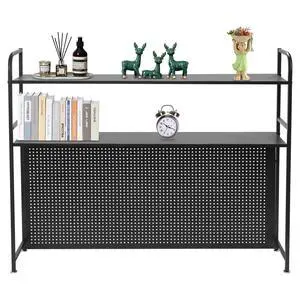 Desktop Hutch Bookshelf, 45" W Countertop Storage Organizer, 2 Tiers Metal Desk Shelf Bookcase, Multipurpose Display Rack with Pegboard Screwdriver Set for Dorm Office Home Desktop Hutch Bookshelf, 45" W Countertop Storage Organizer, 2 Tiers Metal Desk Shelf Bookcase, Multipurpose Display Rack with Pegboard Screwdriver Set for Dorm Office Home