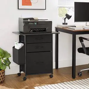 Cabinet Printer Stand with 3 Fabric Drawer, Mobile File Cabinet for Home Office with Storage Bag, Rolling Under Desk Organizer Shelf, for Hanging A4, Letter Size, Complete Top Plate (Black) Cabinet Printer Stand with 3 Fabric Drawer, Mobile File Cabinet for Home Office with Storage Bag, Rolling Under Desk Organizer Shelf, for Hanging A4, Letter Size, Complete Top Plate (Black)