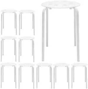 10 Pack White Plastic Stack Stools, 17.7 Inch Portable Plastic Stools, Backless Stackable Stools Set of 10, Stacking Round Stools for School Classroom and Office (10, White) 10 Pack White Plastic Stack Stools, 17.7 Inch Portable Plastic Stools, Backless Stackable Stools Set of 10, Stacking Round Stools for School Classroom and Office (10, White)