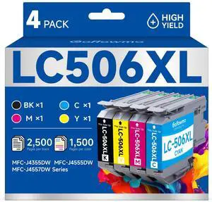 LC506XL LC506 Ink Cartridges for Brother Printer LC 506 XL 506XL LC506XL Inks Cartridges Compatible for Brother MFC-J4355DW MFC-J4555DW MFC-J4557DW Series Printer (4-Pack High Yield, BK/C/M/Y) LC506XL LC506 Ink Cartridges for Brother Printer LC 506 XL 506XL LC506XL Inks Cartridges Compatible for Brother MFC-J4355DW MFC-J4555DW MFC-J4557DW Series Printer (4-Pack High Yield, BK/C/M/Y)
