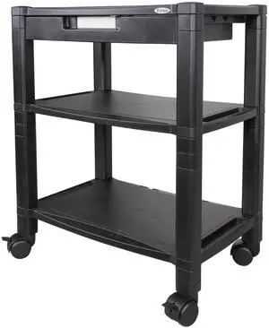 Height-Adjustable Deskside Printer Cart, Plastic, 3 Shelves, 1 Drawer, 60 lb Capacity, 20" x 13.25" x 24.5", Black Height-Adjustable Deskside Printer Cart, Plastic, 3 Shelves, 1 Drawer, 60 lb Capacity, 20" x 13.25" x 24.5", Black