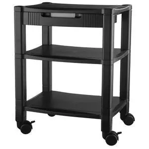 Height-Adjustable Deskside Printer Cart, Plastic, 3 Shelves, 1 Drawer, 75 lb Capacity, 17" x 13.25" x 24.5", Black Height-Adjustable Deskside Printer Cart, Plastic, 3 Shelves, 1 Drawer, 75 lb Capacity, 17" x 13.25" x 24.5", Black