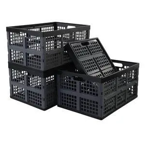 42 Liter Plastic Collapsible Storage Crate, Stacking Folding Crate, 4 Pack 42 Liter Plastic Collapsible Storage Crate, Stacking Folding Crate, 4 Pack
