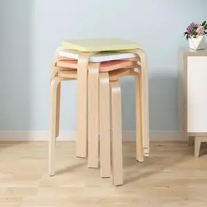 Moccha Portable Wooden Stack Stools Set of 4, 18 Height Backless Square Stools with Anti-Slip Foot Pad, Stackable Morden Counter Chairs for Dining Room Kitchen Classroom, Assorted Color Moccha Portable Wooden Stack Stools Set of 4, 18 Height Backless Square Stools with Anti-Slip Foot Pad, Stackable Morden Counter Chairs for Dining Room Kitchen Classroom, Assorted Color