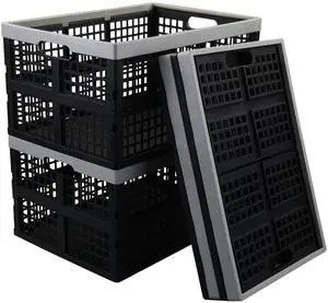 4-Pack 40 L Collapsible Storage Crates, Large Storage Basket | Breathable Plastic, Collapsible Design, Side Carry Handles, Stackable Structure, for Garage, Pantry & Household Storage 4-Pack 40 L Collapsible Storage Crates, Large Storage Basket | Breathable Plastic, Collapsible Design, Side Carry Handles, Stackable Structure, for Garage, Pantry & Household Storage