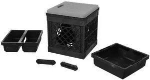 CrateGardner - crate with seat topper, cushion, and two drop in trays (Black) CrateGardner - crate with seat topper, cushion, and two drop in trays (Black)