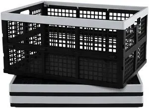 3-Pack 66 L Large Plastic Collapsible Storage Crates, Black | Folding Storage Crates 3-Pack 66 L Large Plastic Collapsible Storage Crates, Black | Folding Storage Crates