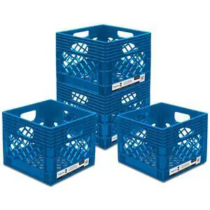 4 Pack Storage Milk Crate, Heavy Duty Versatile Box Organizers with Easy-Grip Handles, Interior 12.25"L x 12.25"W x 10.5"H, Blue 4 Pack Storage Milk Crate, Heavy Duty Versatile Box Organizers with Easy-Grip Handles, Interior 12.25"L x 12.25"W x 10.5"H, Blue