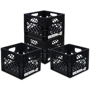 4 Pack Storage Milk Crate, Heavy Duty Versatile Box Organizers with Easy-Grip Handles, Interior 12.25"L x 12.25"W x 10.5"H, Black 4 Pack Storage Milk Crate, Heavy Duty Versatile Box Organizers with Easy-Grip Handles, Interior 12.25"L x 12.25"W x 10.5"H, Black