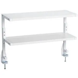 White Clamp-on 24 inch 2-Tier Desk Shelf, STAND-SHELF24C-W | Above or Below Desk, 2 Level Shelving Unit for Table Accessories, Gaming Devices, and More, Storage Tray, Desktop Organizer White Clamp-on 24 inch 2-Tier Desk Shelf, STAND-SHELF24C-W | Above or Below Desk, 2 Level Shelving Unit for Table Accessories, Gaming Devices, and More, Storage Tray, Desktop Organizer
