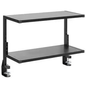 Black Clamp-on 24 inch 2-Tier Desk Shelf, STAND-SHELF24C | Above or Below Desk, 2 Level Shelving Unit for Table Accessories, Gaming Devices, and More, Storage Tray, Desktop Organizer Black Clamp-on 24 inch 2-Tier Desk Shelf, STAND-SHELF24C | Above or Below Desk, 2 Level Shelving Unit for Table Accessories, Gaming Devices, and More, Storage Tray, Desktop Organizer