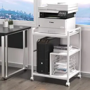Printer Stand with Charging Station and USB Ports, Large 3-Tier Mobile Printer Table with Storage Shelf, White Rolling Industrial Printer Cart with Lockable Wheels for Home Office Printer Stand with Charging Station and USB Ports, Large 3-Tier Mobile Printer Table with Storage Shelf, White Rolling Industrial Printer Cart with Lockable Wheels for Home Office