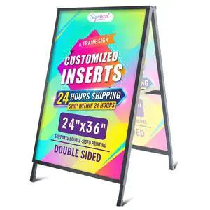 Custom A Frame Sign Sidewalk Sign 24"x36" - Sandwich Board Signs Outdoor, Heavy Duty Slide-Folding Frame Custom Sign Holder|Poster Board for Business, Advertising(frame+insert) Custom A Frame Sign Sidewalk Sign 24"x36" - Sandwich Board Signs Outdoor, Heavy Duty Slide-Folding Frame Custom Sign Holder|Poster Board for Business, Advertising(frame+insert)