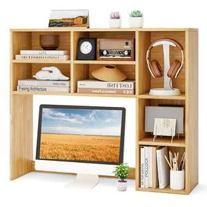 Wooden Desktop Bookshelf, Countertop Desk Hutch w/ 7 Cubes & Adjustable Shelves, Anti-toppling Kits, Table Top Organizer Shelf Fits Monitors up to 27 for Dorm, Office, Study (Burlywood) Wooden Desktop Bookshelf, Countertop Desk Hutch w/ 7 Cubes & Adjustable Shelves, Anti-toppling Kits, Table Top Organizer Shelf Fits Monitors up to 27 for Dorm, Office, Study (Burlywood)