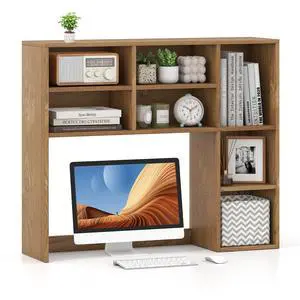 Wooden Desktop Bookshelf, Countertop Desk Hutch w/ 7 Cubes & Adjustable Shelves, Anti-toppling Kits, Table Top Organizer Shelf Fits Monitors up to 27 for Dorm, Office, Study (Natural) Wooden Desktop Bookshelf, Countertop Desk Hutch w/ 7 Cubes & Adjustable Shelves, Anti-toppling Kits, Table Top Organizer Shelf Fits Monitors up to 27 for Dorm, Office, Study (Natural)