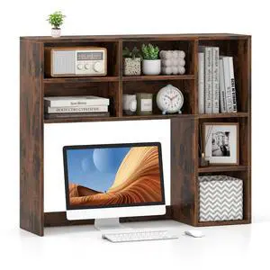 Wooden Desktop Bookshelf, Countertop Desk Hutch w/ 7 Cubes & Adjustable Shelves, Anti-toppling Kits, Table Top Organizer Shelf Fits Monitors up to 27 for Dorm, Office, Study (Rustic Brown) Wooden Desktop Bookshelf, Countertop Desk Hutch w/ 7 Cubes & Adjustable Shelves, Anti-toppling Kits, Table Top Organizer Shelf Fits Monitors up to 27 for Dorm, Office, Study (Rustic Brown)