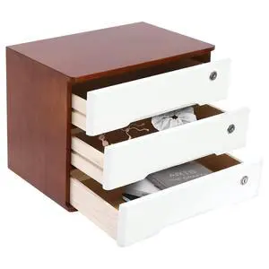 Desk Organizer with 3 Drawers, Wooden Desktop Storage Cabinet File Holder with Locks and Keys, Storage Organizer Filing Case for Office Bedroom Home, L15.8*W11*H12.2in, Walnut & White Desk Organizer with 3 Drawers, Wooden Desktop Storage Cabinet File Holder with Locks and Keys, Storage Organizer Filing Case for Office Bedroom Home, L15.8*W11*H12.2in, Walnut & White