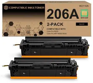 206A Toner Cartridges Black (with Chip) Works with HP Color Pro MFP M283fdw M283cdw, Pro M255dw M255nw, MFP M282nw M283 M282 M255 Printer | W2110A 206X W2110X, Pack of 2 206A Toner Cartridges Black (with Chip) Works with HP Color Pro MFP M283fdw M283cdw, Pro M255dw M255nw, MFP M282nw M283 M282 M255 Printer | W2110A 206X W2110X, Pack of 2