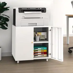 Printer Stand with Storage Cabinet with Wheels,3D Heavy Duty Metal Large Printer Table with Adjustable Shelf for Home Office, Mobile Printer Cart,White,23.6" H Printer Stand with Storage Cabinet with Wheels,3D Heavy Duty Metal Large Printer Table with Adjustable Shelf for Home Office, Mobile Printer Cart,White,23.6" H