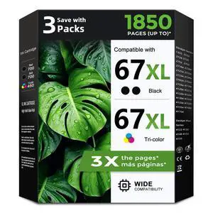 67XL Ink Cartridges 3-Pack Replacement for HP Ink 67 XL HP67 HP67XL Cartridge Black/Color Combo Pack for 2700 2852e 2855e 4155e 2755e 2734e 4100 2700e 4100e 6400 2752 2752e 6055e 2742e 6458e Printer 67XL Ink Cartridges 3-Pack Replacement for HP Ink 67 XL HP67 HP67XL Cartridge Black/Color Combo Pack for 2700 2852e 2855e 4155e 2755e 2734e 4100 2700e 4100e 6400 2752 2752e 6055e 2742e 6458e Printer