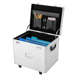 Portable Locking File Storage, Aluminum Alloy Document Box with Wheels Rolling File Storage Organizer Box Large Capacity Multifunctional Filing Cabinet with Security Code Lock for Office Home Portable Locking File Storage, Aluminum Alloy Document Box with Wheels Rolling File Storage Organizer Box Large Capacity Multifunctional Filing Cabinet with Security Code Lock for Office Home