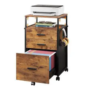 3 Drawer File Cabinet with Adjustable Shelves, Rustic Brown | Rolling Wooden Filing Cabinet Mobile Printer Stand for Home Office, 15.7" D x 17.7" W x 40.3" H 3 Drawer File Cabinet with Adjustable Shelves, Rustic Brown | Rolling Wooden Filing Cabinet Mobile Printer Stand for Home Office, 15.7" D x 17.7" W x 40.3" H