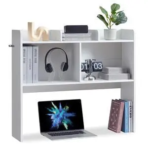 Desktop Bookshelf, Wooden Desk Storage Hutch with 5 Shelves, 3-Tier Desktop Display Organizer Rack for Office Home (White, 5 Shelves B) Desktop Bookshelf, Wooden Desk Storage Hutch with 5 Shelves, 3-Tier Desktop Display Organizer Rack for Office Home (White, 5 Shelves B)