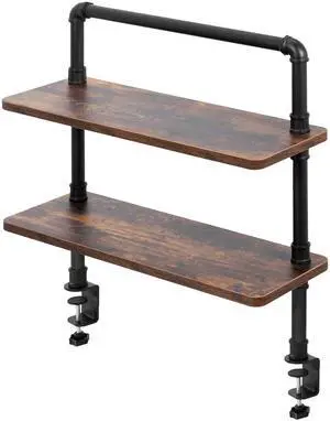 Clamp-on Premium 24 inch Industrial Pipe 2-Tier Tabletop Shelving, Heavy Duty Desk Extension Organizer, Modern Desktop Display Shelf, Rustic Vintage Brown Shelves, DESK-SHELF24-2N Clamp-on Premium 24 inch Industrial Pipe 2-Tier Tabletop Shelving, Heavy Duty Desk Extension Organizer, Modern Desktop Display Shelf, Rustic Vintage Brown Shelves, DESK-SHELF24-2N
