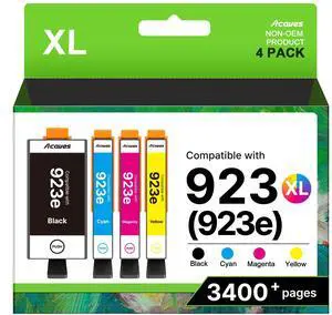 923XL 923 Ink Cartridges for HP Printers (With Chip) Replacement for HP 923 Ink Cartridges High Yield Compatible with OfficeJet Pro 8130e 8125e 8120e 8135e 8138e Printers, 4-Pack Black Color 6C3Y6LN 923XL 923 Ink Cartridges for HP Printers (With Chip) Replacement for HP 923 Ink Cartridges High Yield Compatible with OfficeJet Pro 8130e 8125e 8120e 8135e 8138e Printers, 4-Pack Black Color 6C3Y6LN