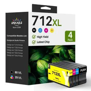 712XL 712 Ink Cartridges High Yield for HP DesignJet T210 T650 T630 Printer | for HP DesignJet T250 T230 Printer for 712 DesignJet Ink Cartridge Black and Color (4 Pack, 1BK/1C/1M/1Y) 712XL 712 Ink Cartridges High Yield for HP DesignJet T210 T650 T630 Printer | for HP DesignJet T250 T230 Printer for 712 DesignJet Ink Cartridge Black and Color (4 Pack, 1BK/1C/1M/1Y)
